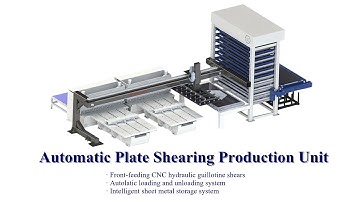 Automatic plate shearing production unit: front-feeding guillotine shear with intelligent storage