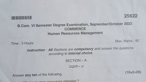 Human Resources Management B.com 6th Semester Question Paper 2022 Akkamahadevi Women