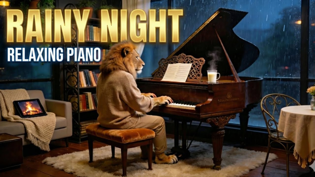 Rainy Night Piano in a Cozy Room 🌧️ Soft Music for Sleep & Deep ...