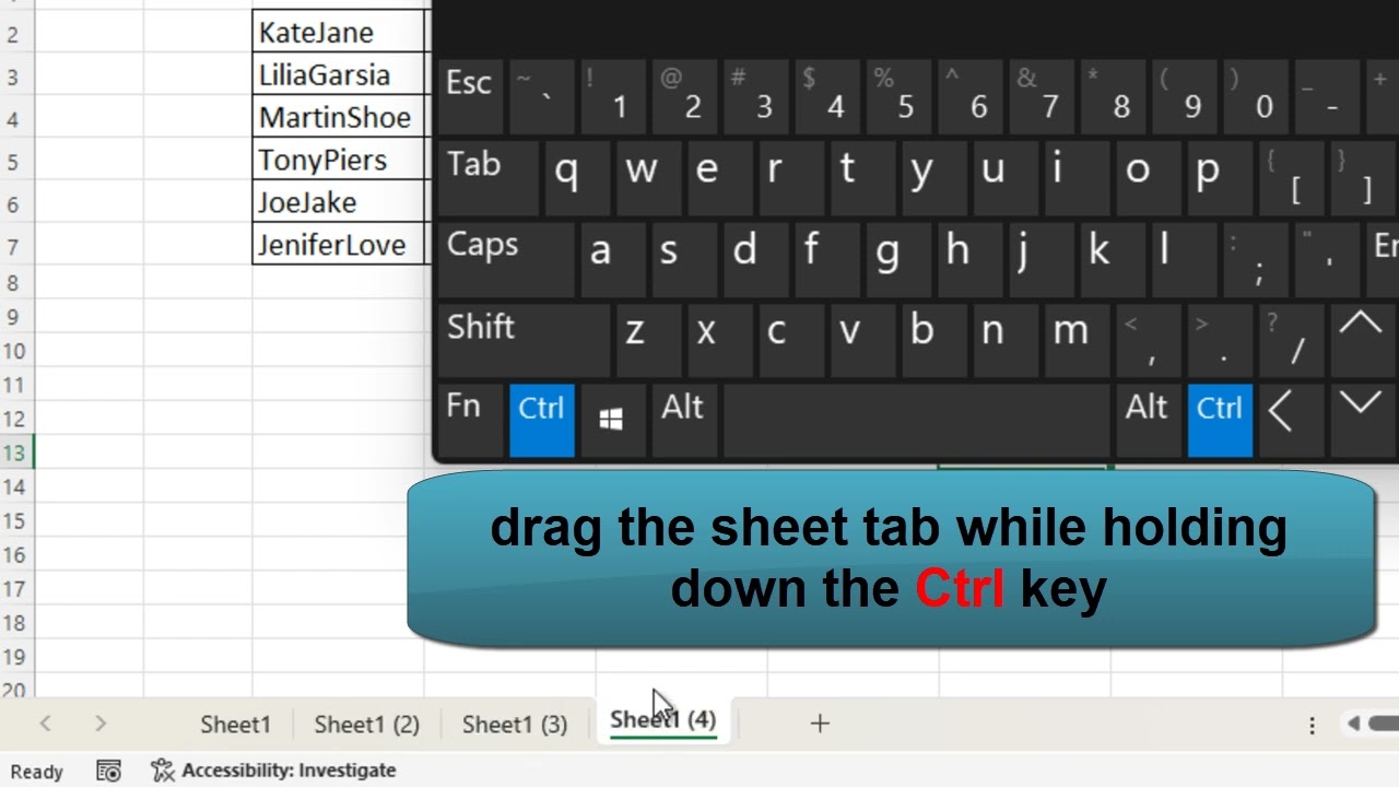 Shortcut to quickly copy sheet  in excel