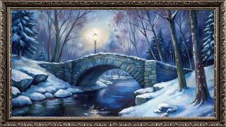 Moonlit Winter Forest bridge oil painting TV Screen in Classical Frame | Elegant TV Wallpaper screenshot 5