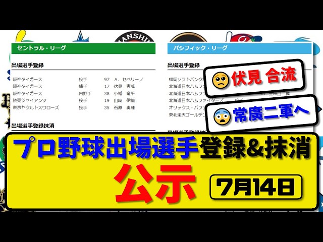 Official Announcement] NPB Roster Changes: July 14th Updates