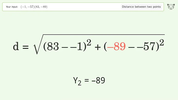 Find the distance between two points p1 (-1,-57) and p2 (83,-89): Step-by-Step Video Solution