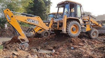 JCB 3DX ECO - After Breaking Culvert Bridge JCB Throwing out Concrete and Making Drain - JCB Video