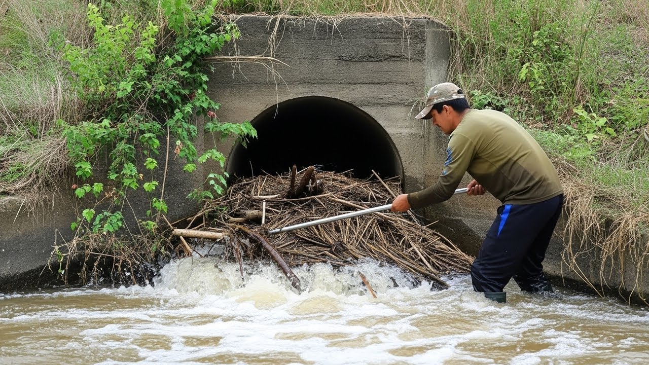Remove Debris And Branch Of Tree Clogged Culvert Drain #clean #unclog #drain #shorts