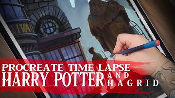 Time lapse digital painting of Harry Potter and Hagrid (procreate time lapse)