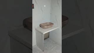 Premium marble finish table top with stylish wash basin installation 🚿🤍#TableTopDesign #WashBasin