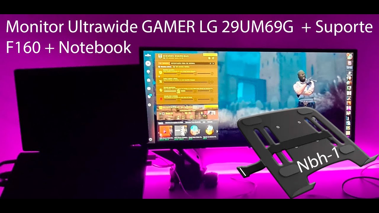 Monitor Ultrawide GAMER LG 29UM69G  + Suporte F160n +  Adaptador Nbh-1 para o Notebook G3 3590-U10P