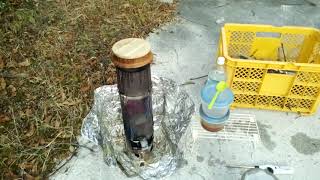 煙突ロケットストーブ。峠の釜飯丼と紙薪で炊飯02