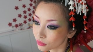 カラフル花魁メイク♡Coloful Geisha Look - Makeup & Hair Tutorial + How to wear Kimono