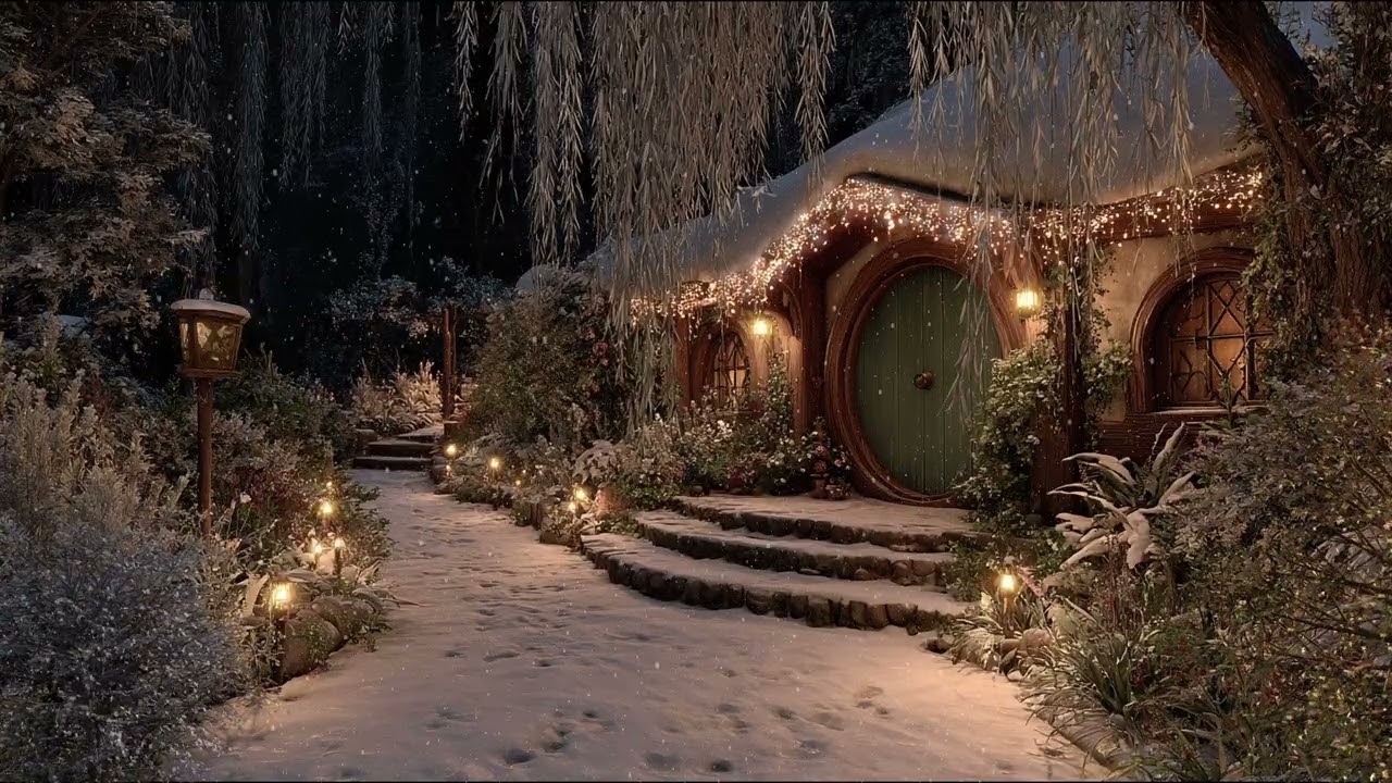 Winter in the Shire | LOTR Cozy Hobbit Ambience 6 hours❄️Wind & Snow ASMR (No Music)
