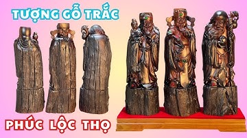 Bộ tượng Phúc Lộc Thọ Tam Đa gỗ Trắc đỏ đen Nét đẹp độc bản của đục bán tự nhiên