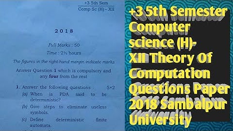 Theory of computation +3 5th Semester Computer science (H)-XII  Questions paper 2018