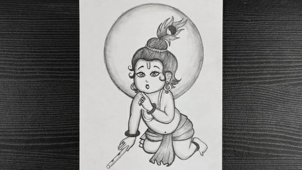 Bal Krishna Pencil Drawing Step By Step || Krishna Ji Drawing ...