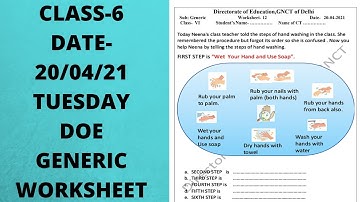 class-6 (20.04.21),tuesday,doe generic worksheet-12 ,doe worksheet with answer, hand washing class 6