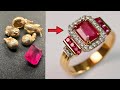 Custom pink ruby jewelry  handmade vintage gold ring with ruby stone