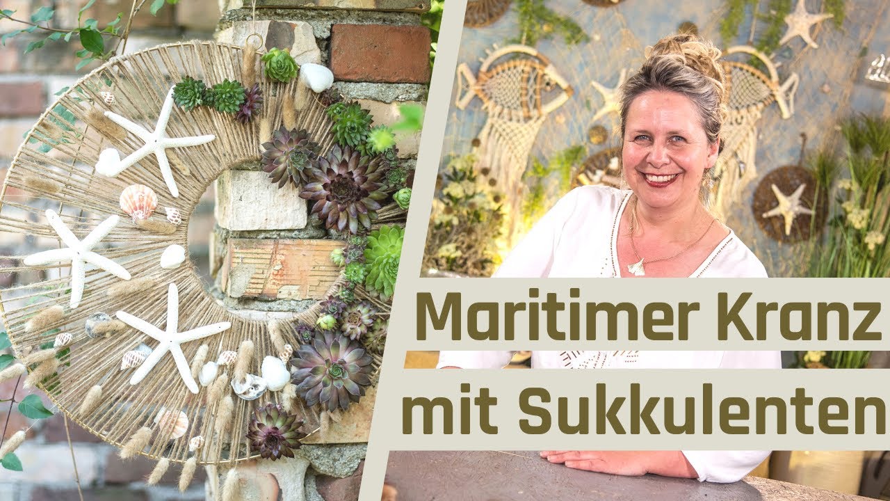 Türkranz maritim mit Sukkulenten Deko | Maritime Deko Kranz