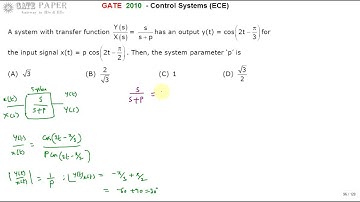 GATE 2010 ECE Find system parameter P in the transfer function for given input and output signals