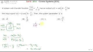 GATE 2010 ECE Find system parameter P in the transfer function for given input and output signals Profile