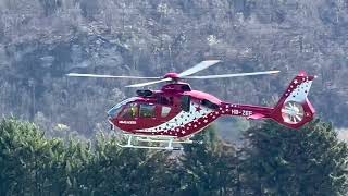 Eurocopter H125 Ecureuil AS350B3 HB-XQJ and EC135T3 HB-ZEF Air Glaciers Sion airport 04.04.2023