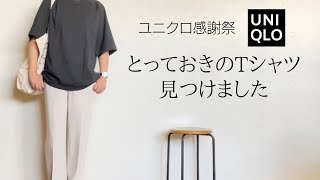 ユニクロ感謝祭購入品　大人カジュアルにぴったりのTシャツを見つけました　40代ファッション・50代ファッション　着回しコーデ