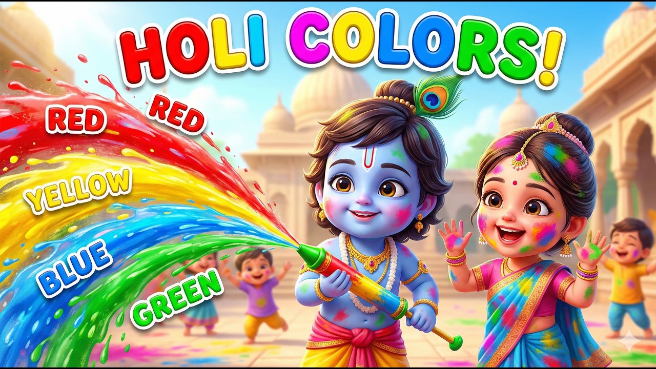राधा कृष्ण होली गीत 🌈 | Radha Krishna Holi Song 🎨 Vrindavan Holi for Kids | Learn Colors Dance 💃