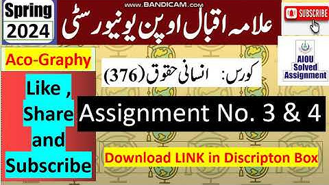 ⏩ AIOU Code 376 Solved Assignment No. 3 & 4 Spring 2024 || Subject: Human Right || Level: FA/I.Com