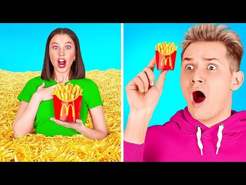 100 लेयर्स फ़ूड चैलेंज || 24 घंटे के लिए जायंट vs टाइनी फ़ूड 123 GO! FOOD पर