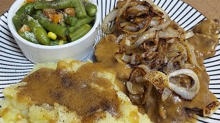 #baby beef Liver with sauté grilled onions/mashed potatoes/ mixed vegetables/ garlic biscuits