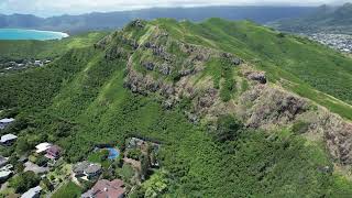 Drone (Aerial) video of Lanikai Pillbox Trail in the island of Oahu, Hawaii