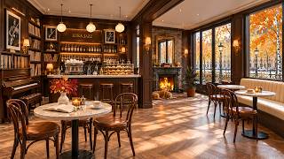 Details NO ADS | Cozy Coffee, Fireplace & Piano Ambience for Work and Relax 🍂 Paris Autumn Cafe Jazz News