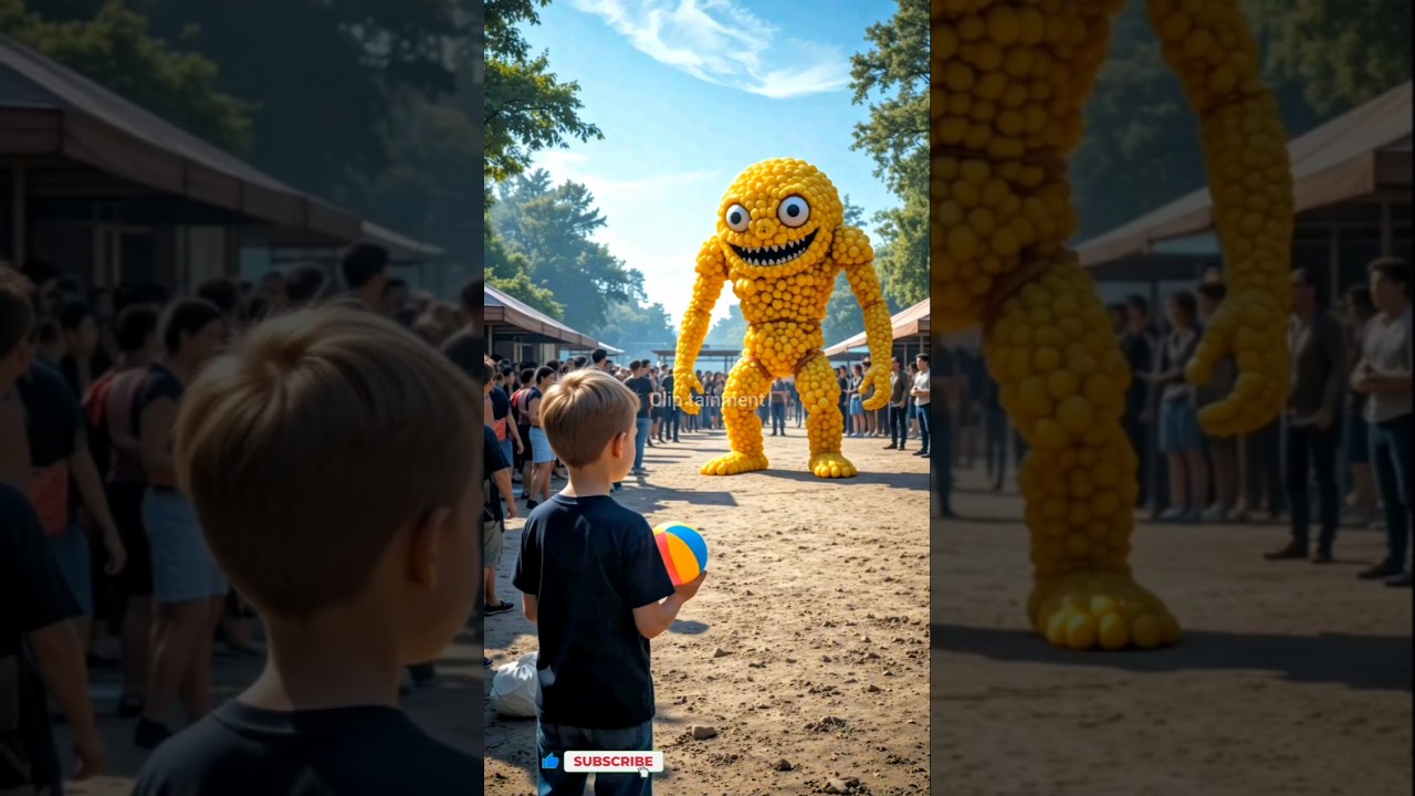cute baby vs Giant Scary Foam-Ball Cartoon | Cinematic Horror Scene