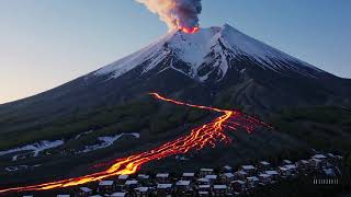 A Volcation Eruption Over Snowy Town