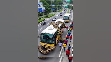 Python Wraps Around full Bus with Onlookers | AI Animation #Shorts
