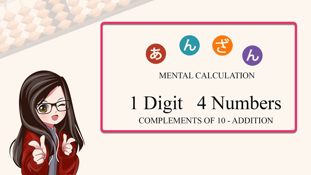 Anzan Math Card Flash Anzan | Mental Calculation | 1 Digit 4 Numbers (Complements of 10 ...