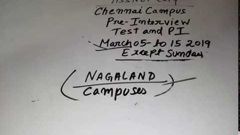 TISSNET-2019 || PIT/PI DATE FOR CHENNAI AND NAGALAND CAMPUS