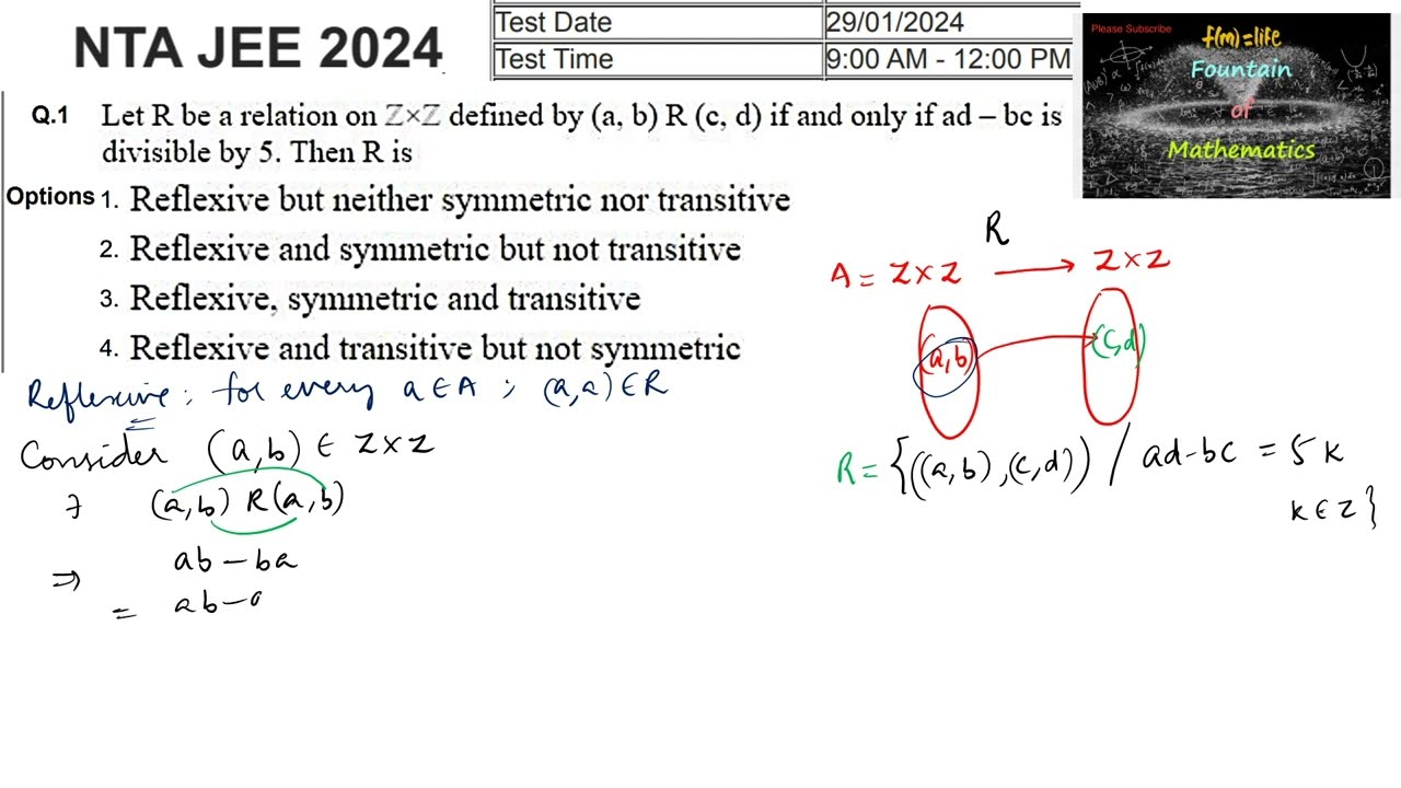 Let R be a relation on zxz defined by (a,b)R(c,d)|JEE|Main|2024