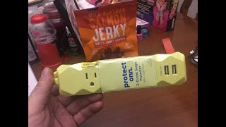 Walmart Clearance unboxing Onn puke Yellow 3 outlet surge protector with 2 USB ports 2.4amp