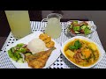 ALMUERZO ECUATORIANO COMPLETO, Menestrón de chancho, Arroz con ensalada de aguacate y pescado frito,