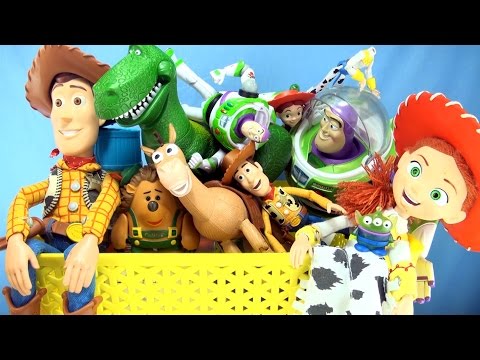 Box of Toy Story Toys - Collection of Characters from Toy Story movie - Woody, Buzz, Jessie, Rex