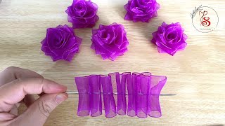 DIY Ribbon Flower/How to Make Ribbon Roses/Amazing Ribbon Flower Trick/Easy Making with Needle/