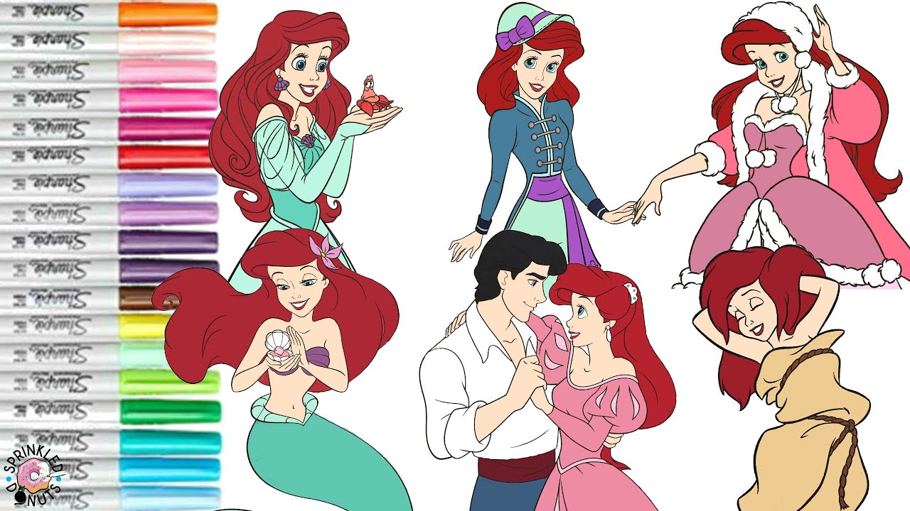 Disney Princess Ariel Coloring Book Compilation Ariels Different Outfits Princes Eric Sebastian