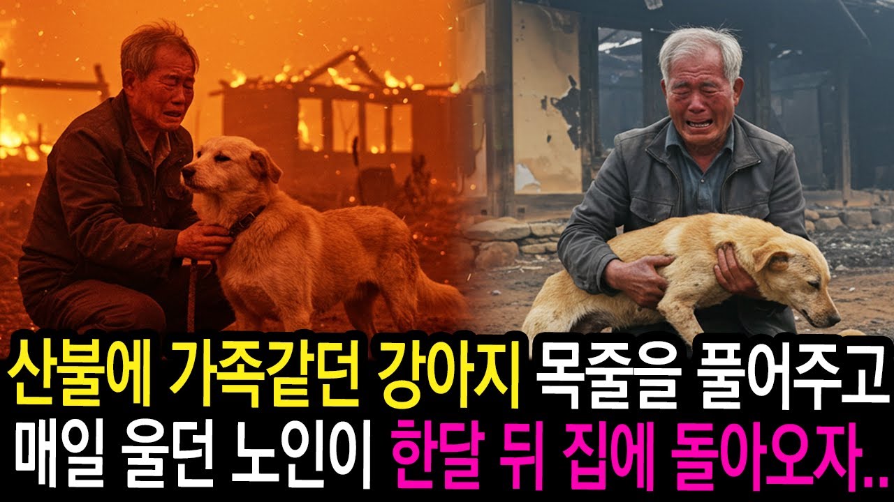 산불에 가족같던 강아지 목줄을 풀어주고 매일 울던 노인이 한달 뒤 집에 돌아오자..