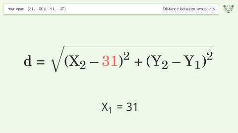 Find the distance between two points p1 (31,-56) and p2 (-91,-37): Step-by-Step Video Solution