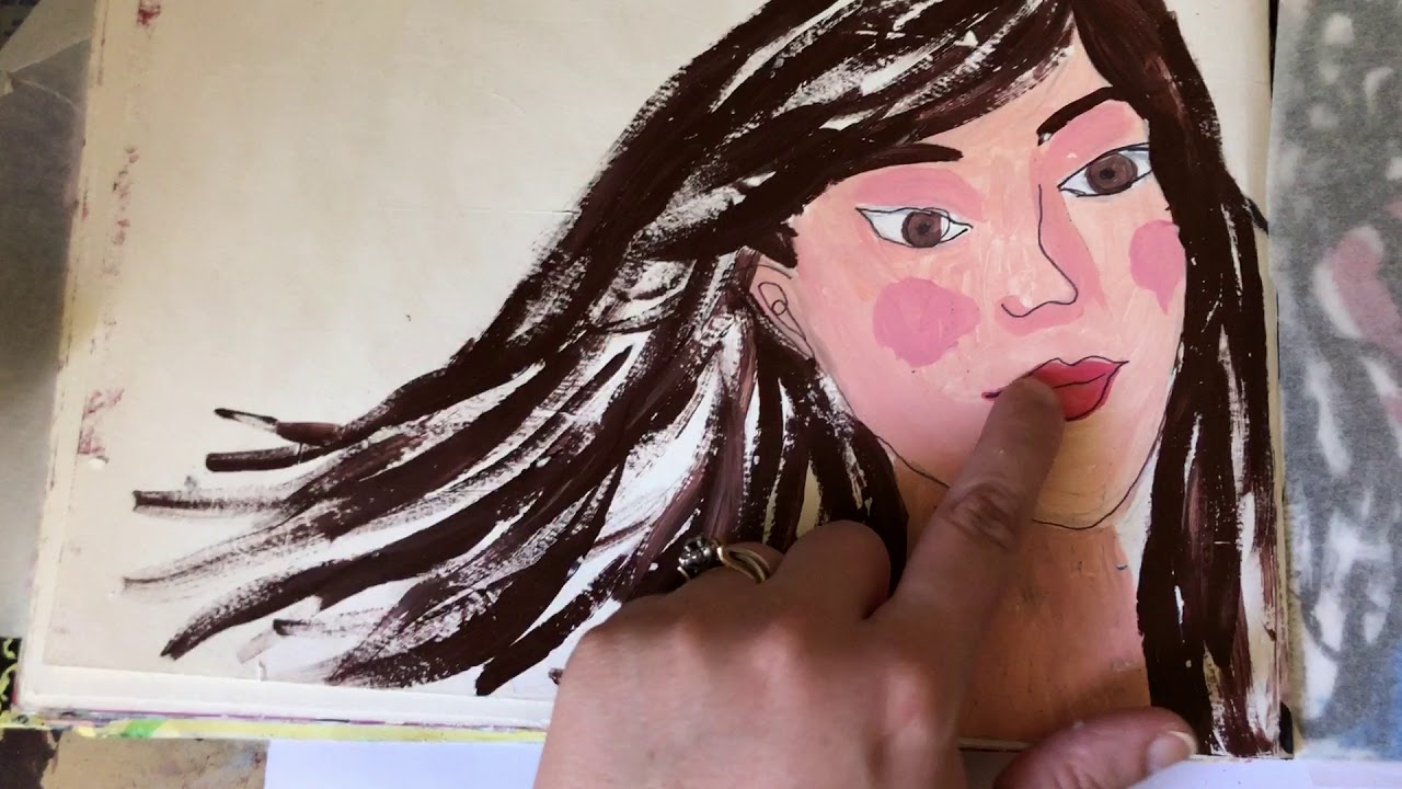 Art Journal Flip through - Faces, Acrylic painting pages, making marks