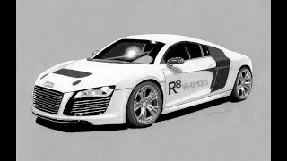 ⁣Pencil Drawing: White Audi R8 e-tron Car - Speed Draw | Jasmina Susak