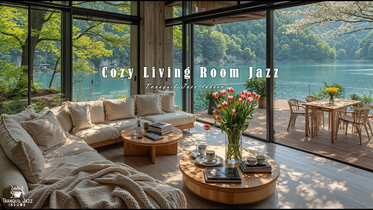 Cozy Living Room Jazz Lakeside for Deep Relaxation | Tranquil Jazz with Nature Therapy for Calming