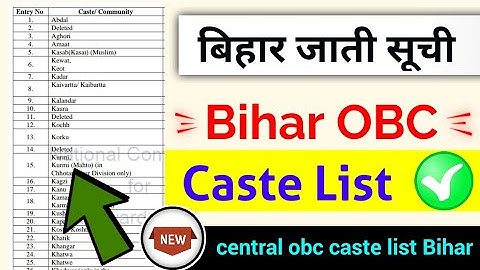 obc caste list in bihar state, बिहार ओबीसी जाति सूची | bihar central obc caste list new