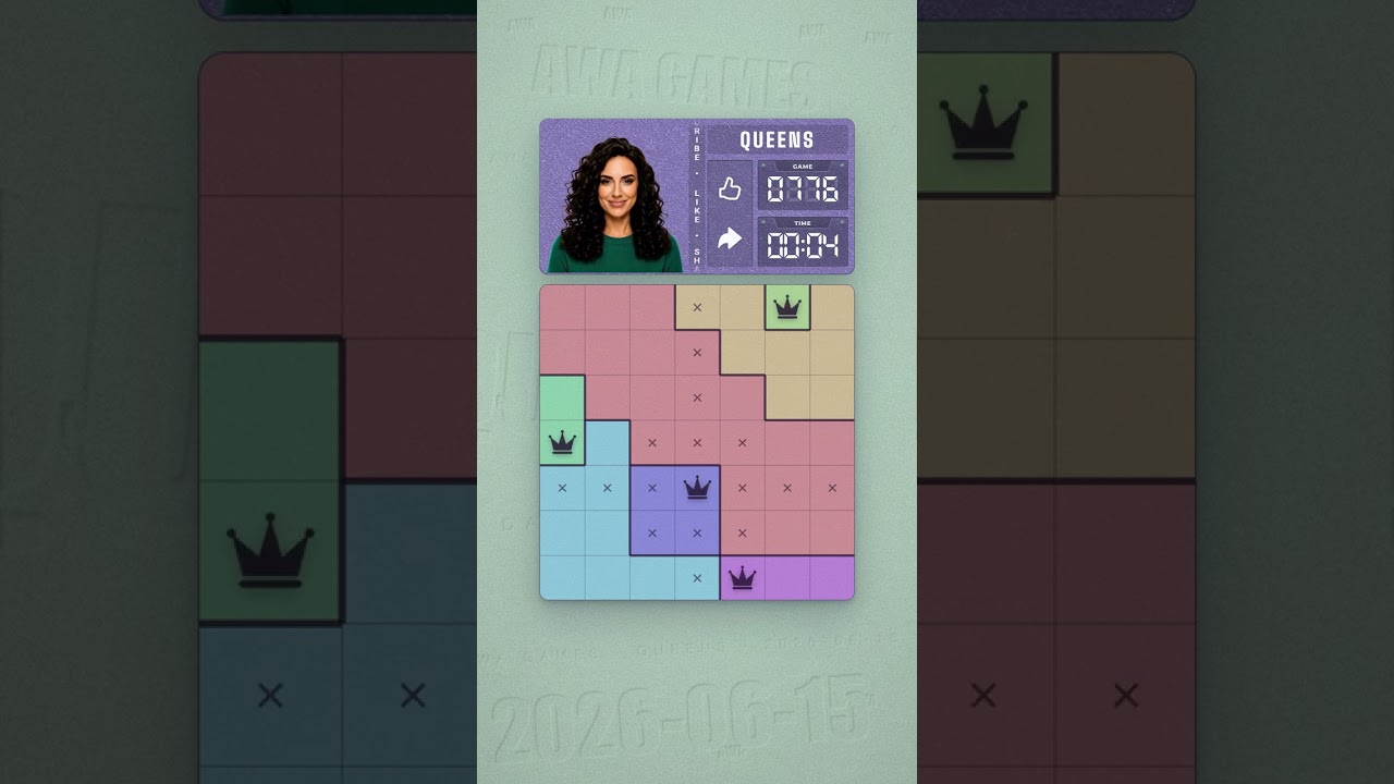 LinkedIn Queens #776 solved board for June 15, 2026, 7x7 grid