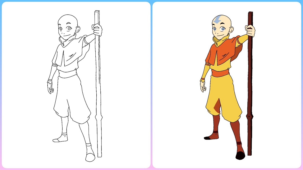 How To Draw And Color Avatar Aang Easy Step By Step Drawing Little